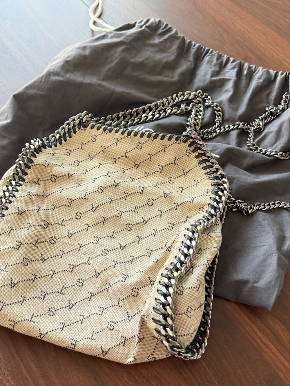 Stella Mccartney Falabella Canvas Shoulder Bag Beige Medium Monogram pattern